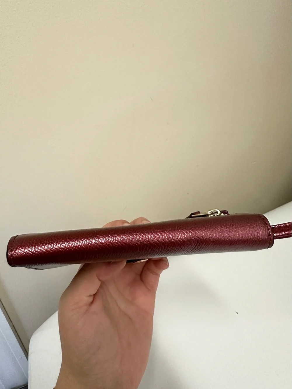 Coach Cherry Red Shiny Metallic Bi-Fold Wallet Wristlet